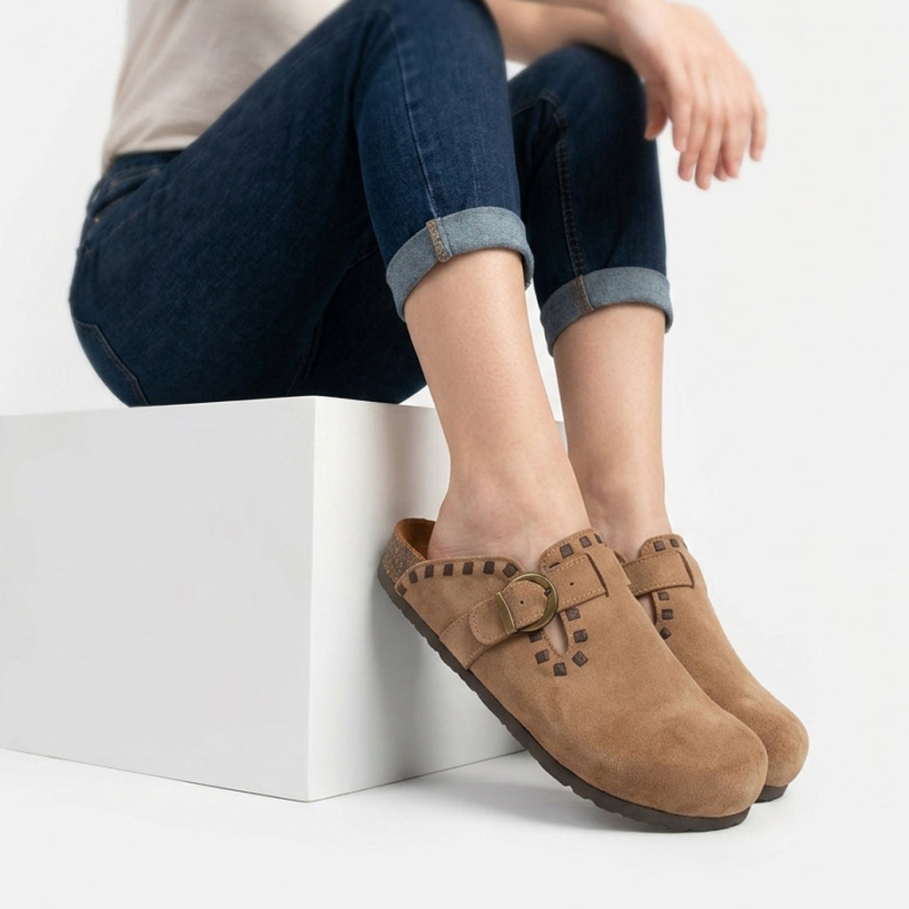Comfort Buckle Clogs - cafe