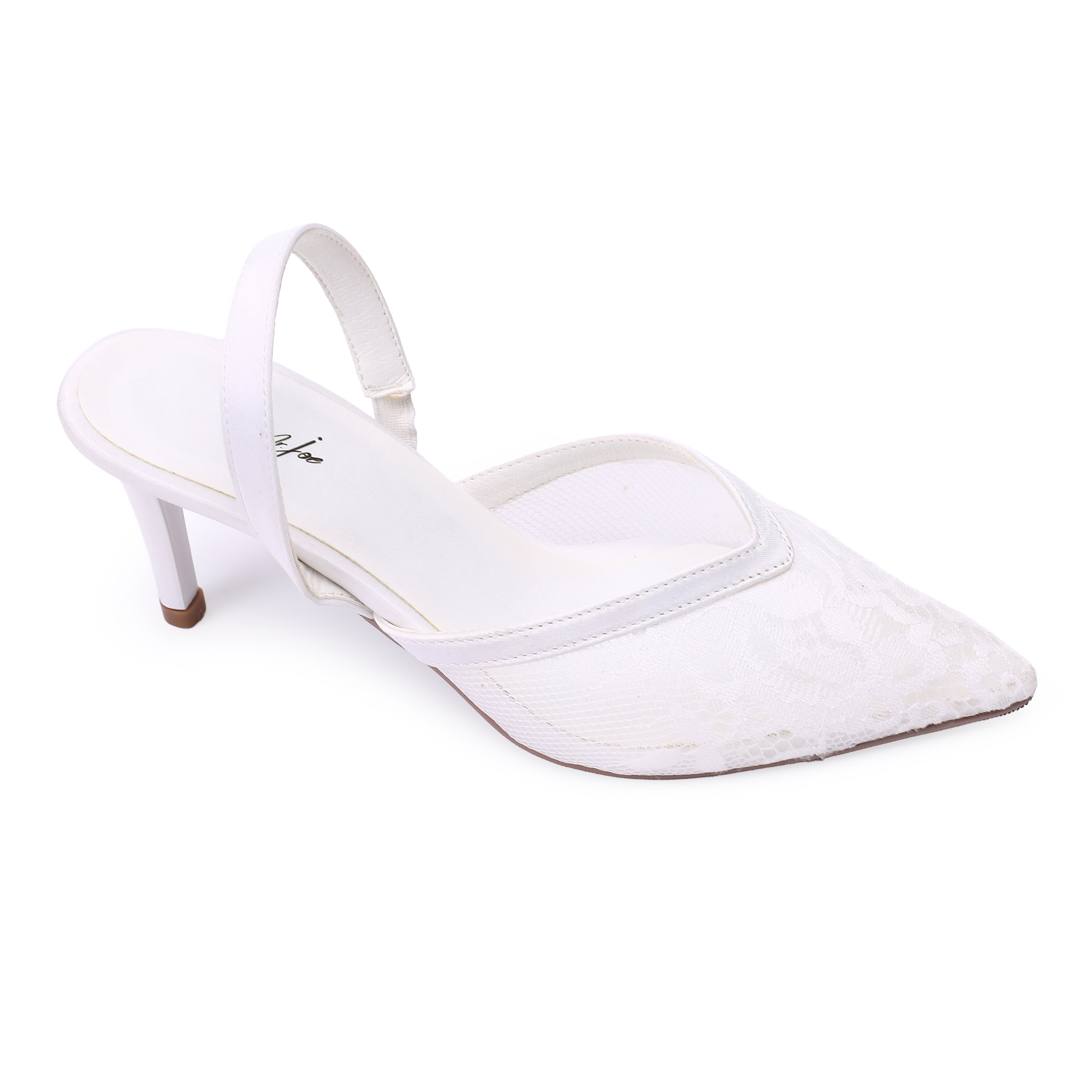 Lace Slingback Kitten Heels White