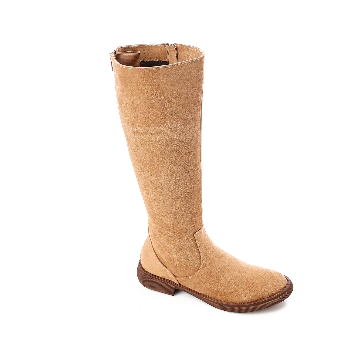 Expandable Wide Calf Suede Knee High Boots Café Big Sizes