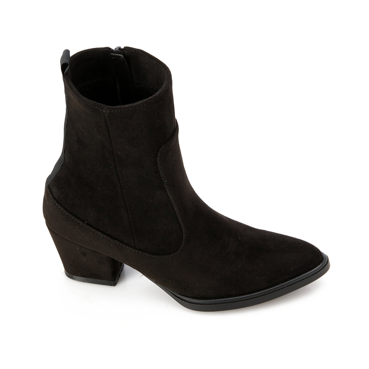 Classic Suede Block-Heel Ankle Boots Black