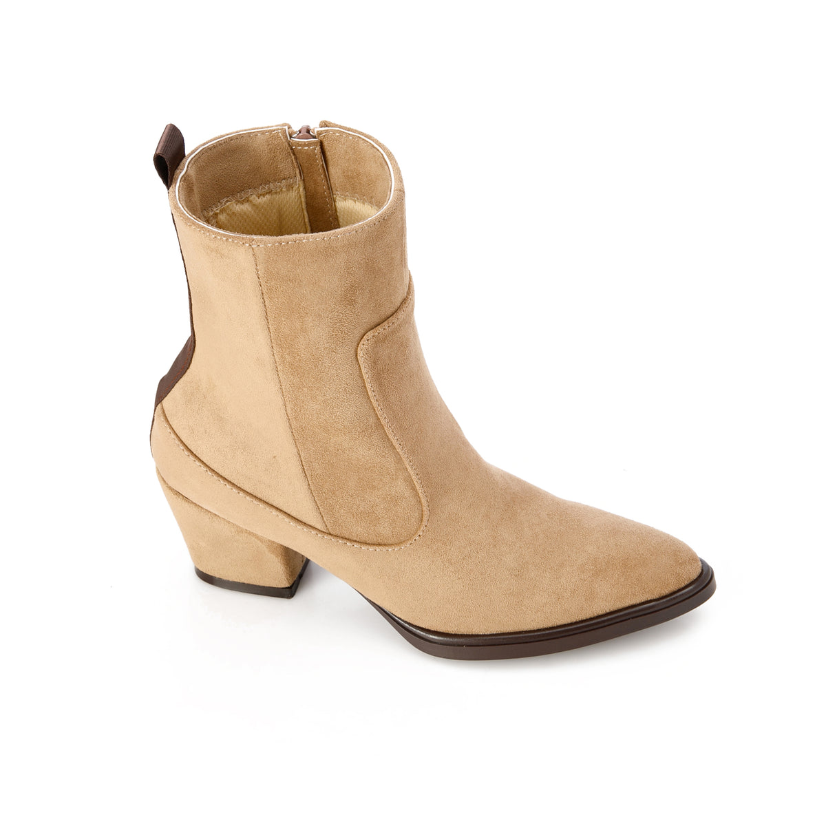 Classic Suede Block-Heel Ankle Boots Beige