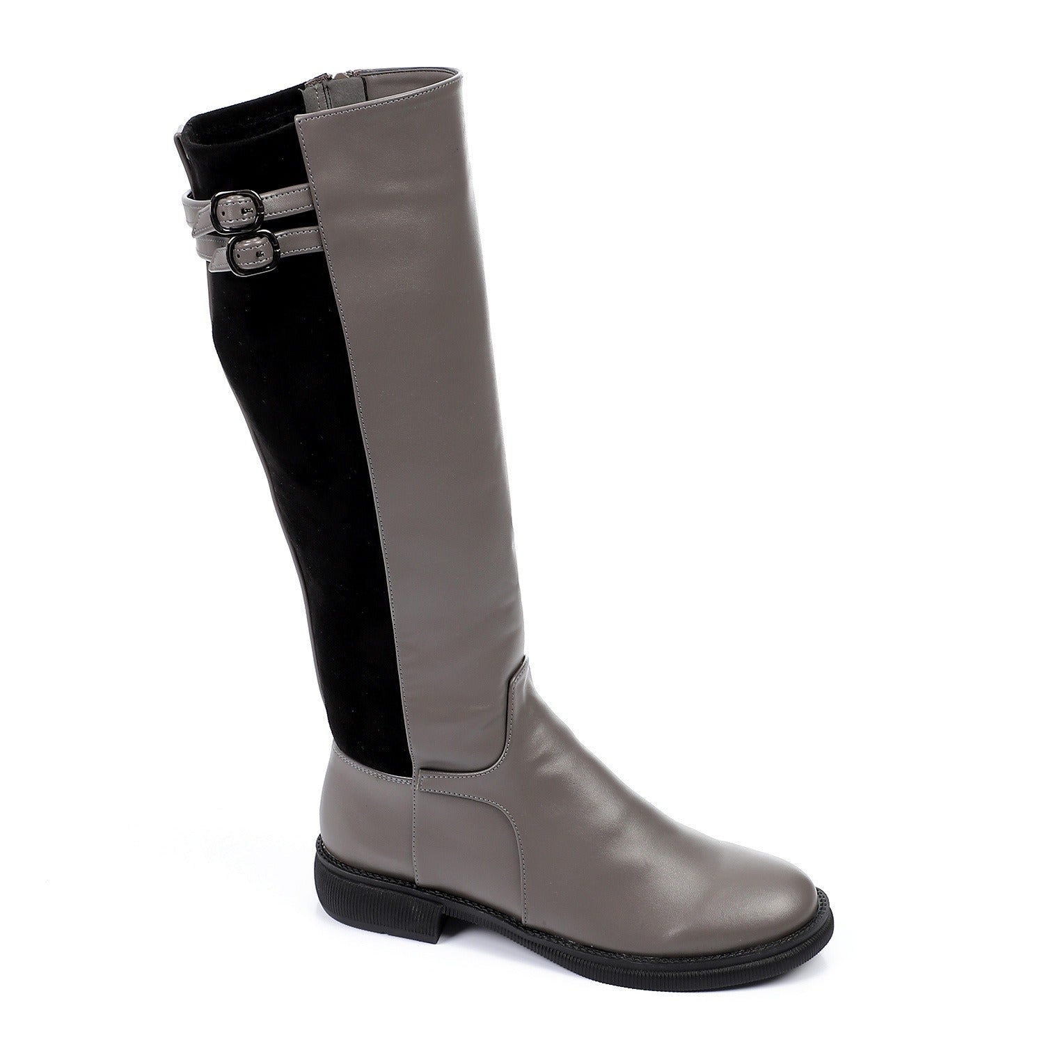Two-Tone Leather & Suede Knee-High Boots ƒ?? Grey & Black