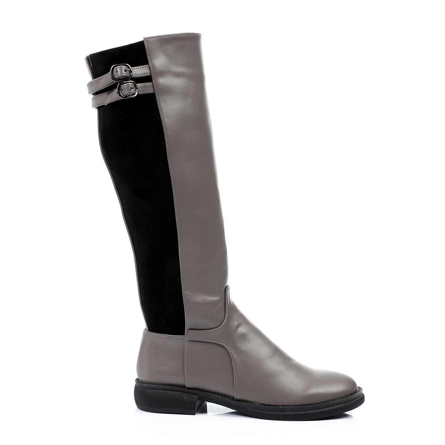 Two-Tone Leather & Suede Knee-High Boots ƒ?? Grey & Black