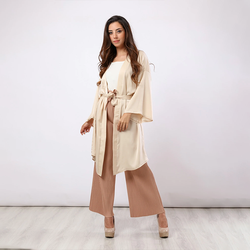 Flowy Tie-Waist Kimono ƒ?? Beige