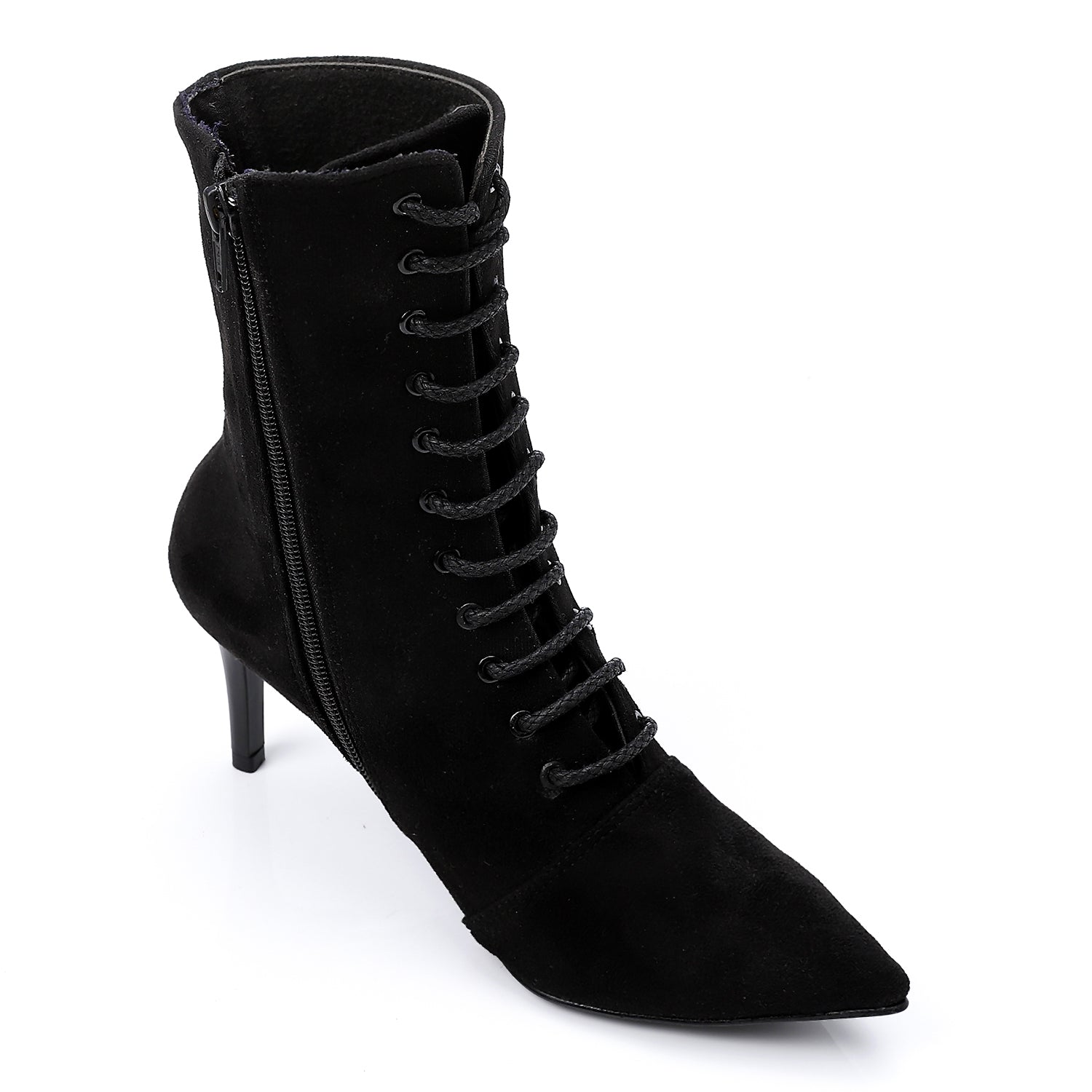 Suede Lace-Up Ankle Boots ƒ?? Black
