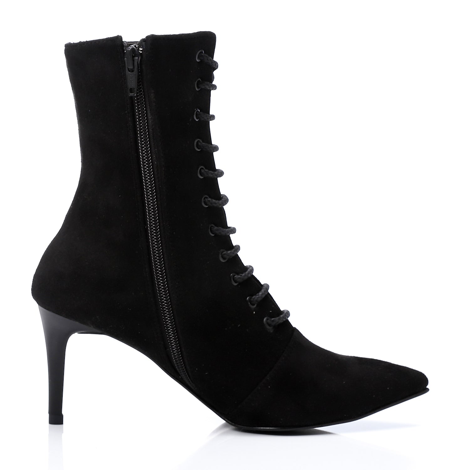 Suede Lace-Up Ankle Boots ƒ?? Black