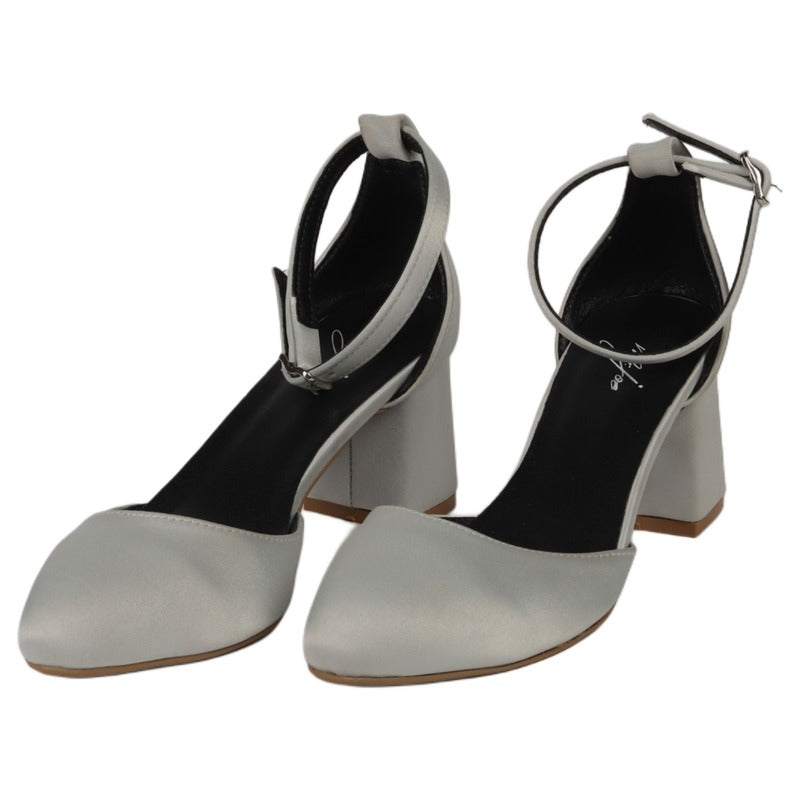 Satin Block Heel Ankle - Grey