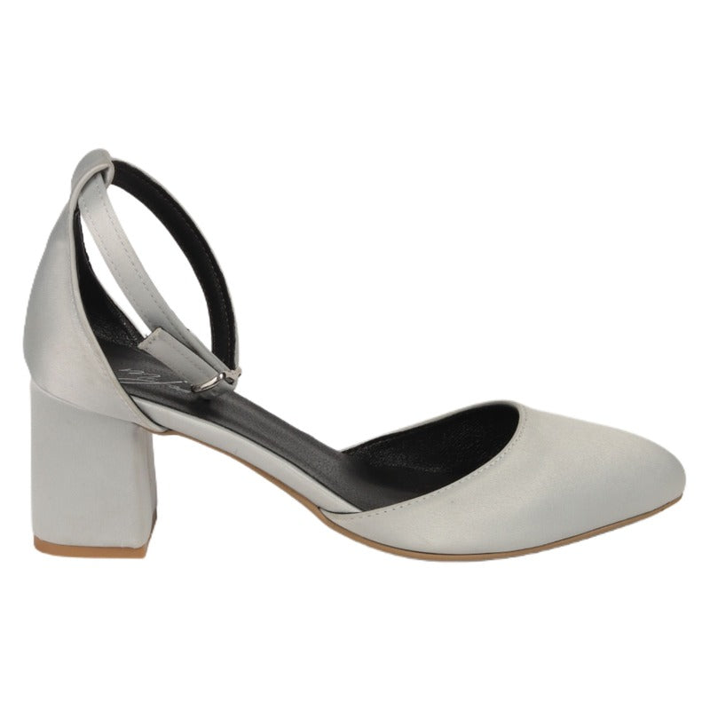 Satin Block Heel Ankle - Grey