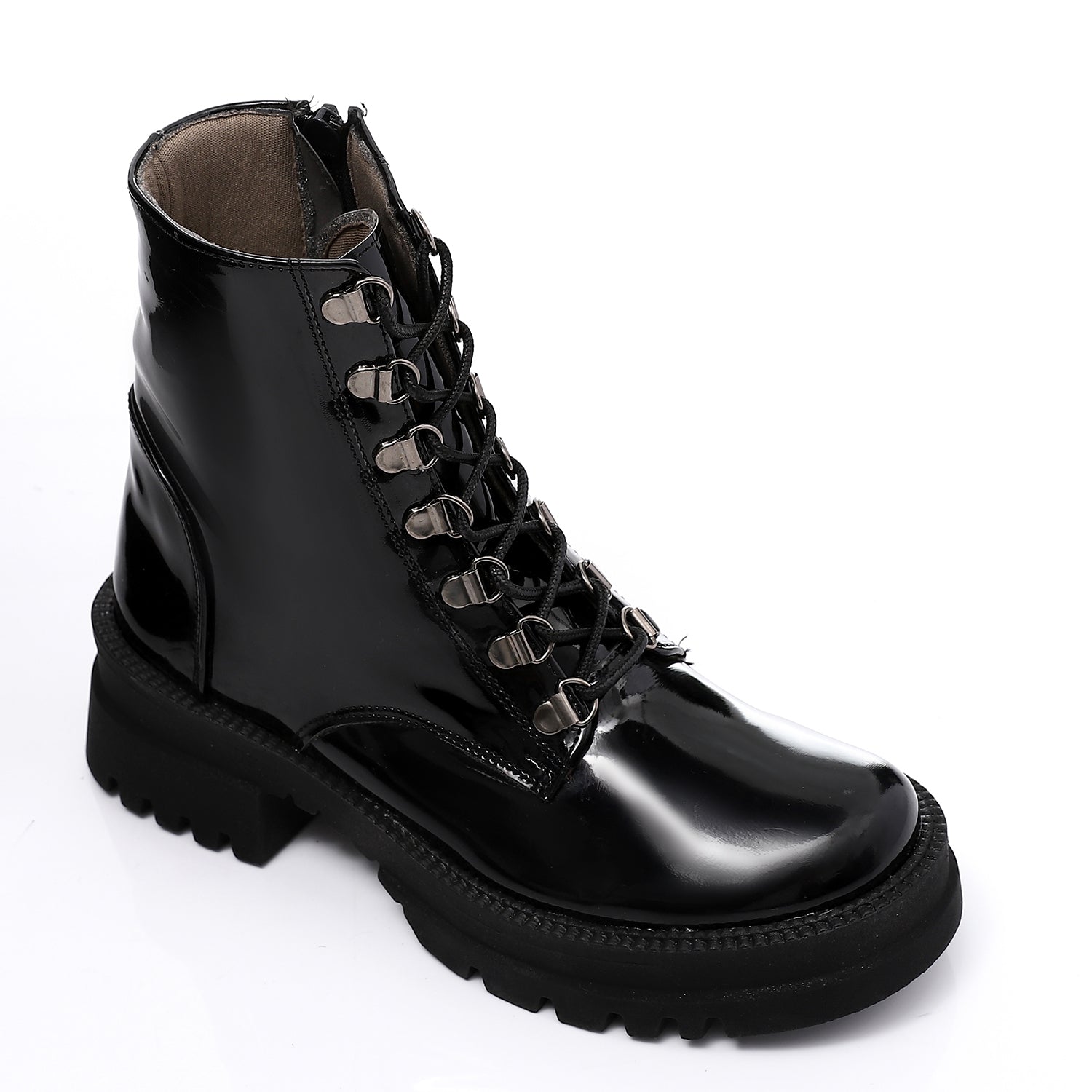 Patent Leather Lace-Up Boots ƒ?? Black