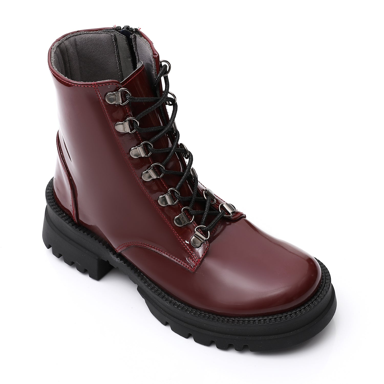 Patent Leather Lace-Up Boots ƒ?? Burgundy
