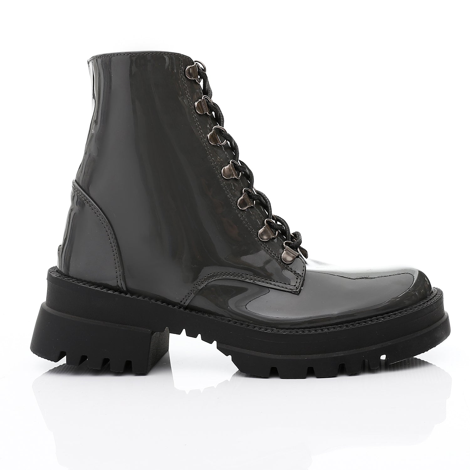 Patent Leather Lace-Up Boots ƒ?? Grey