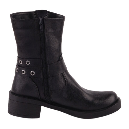 Genuine Leather Biker Boots – Black