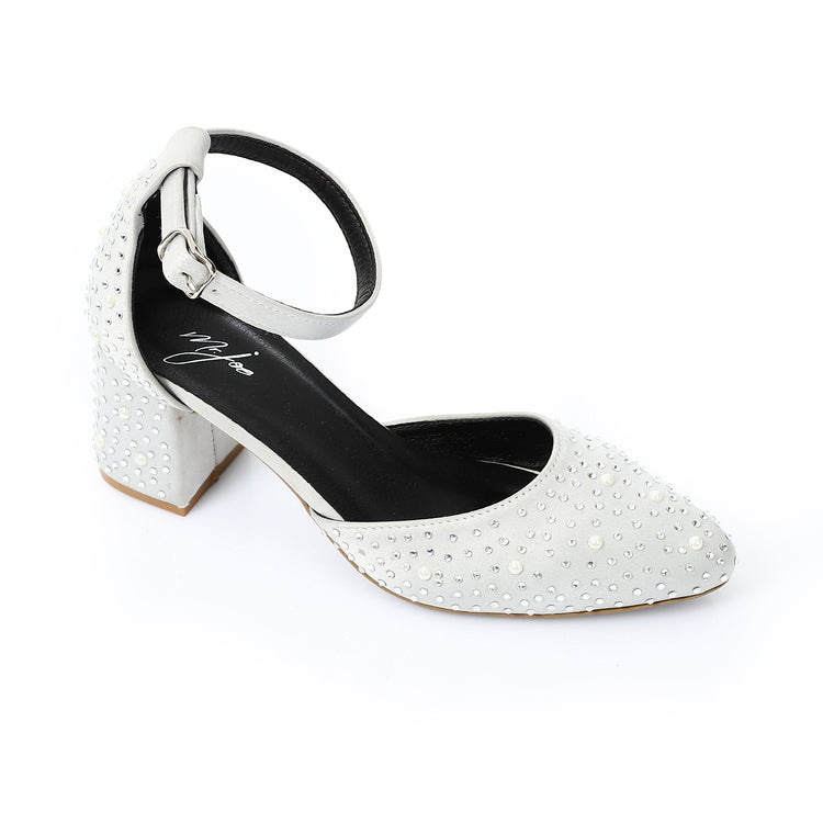 Glam Pearl Block Heels ƒ?? White