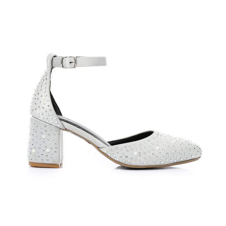 Glam Pearl Block Heels ƒ?? White