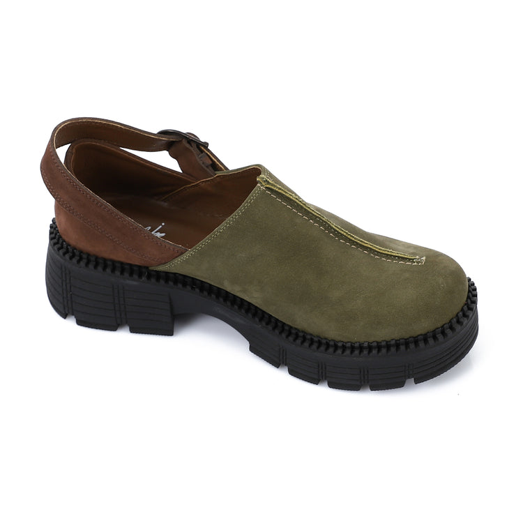 Two-Tone Comfort Loafers - Olive & Brown