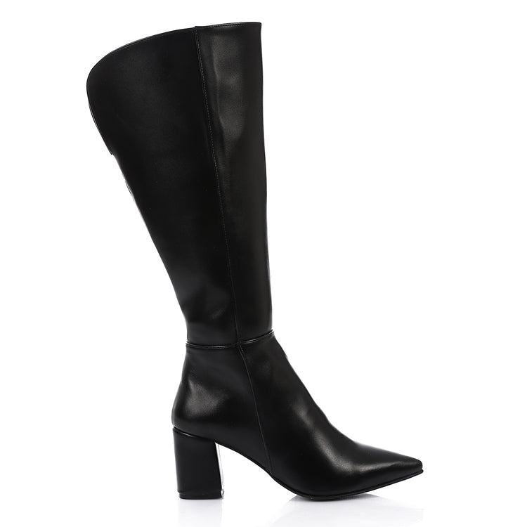 Pointed Block Boots - Black