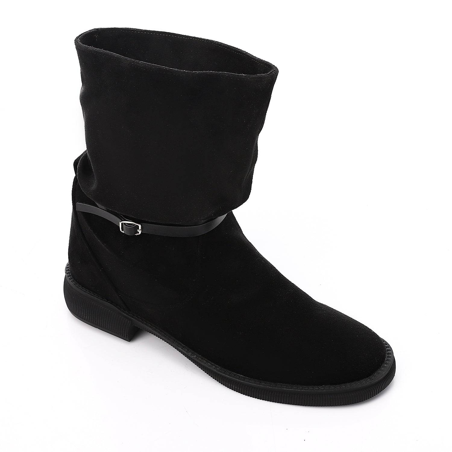 Suede Slouchy Flat Boots ƒ?? Black