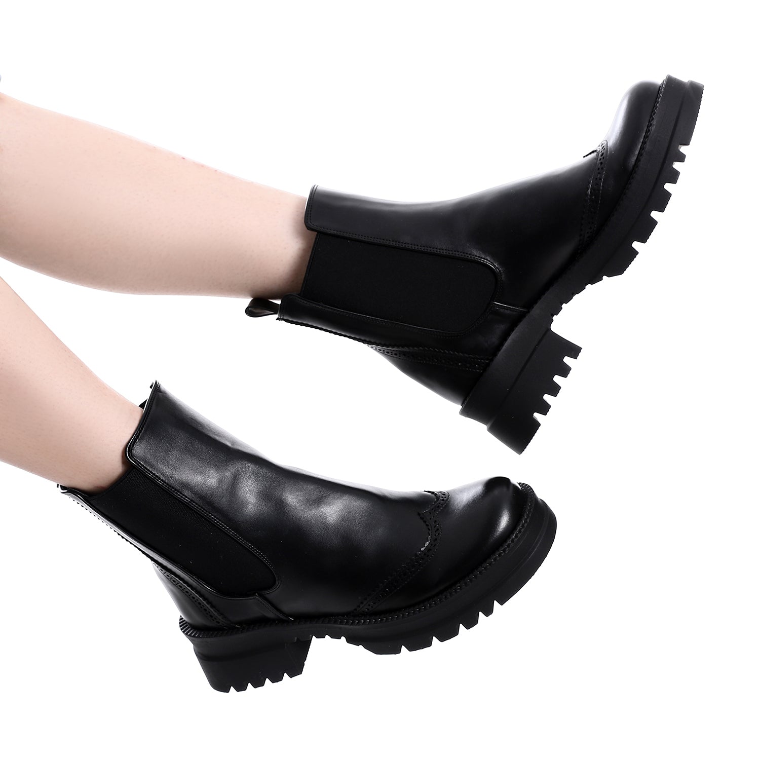 Half Boot Leather Elastic Neck - Black