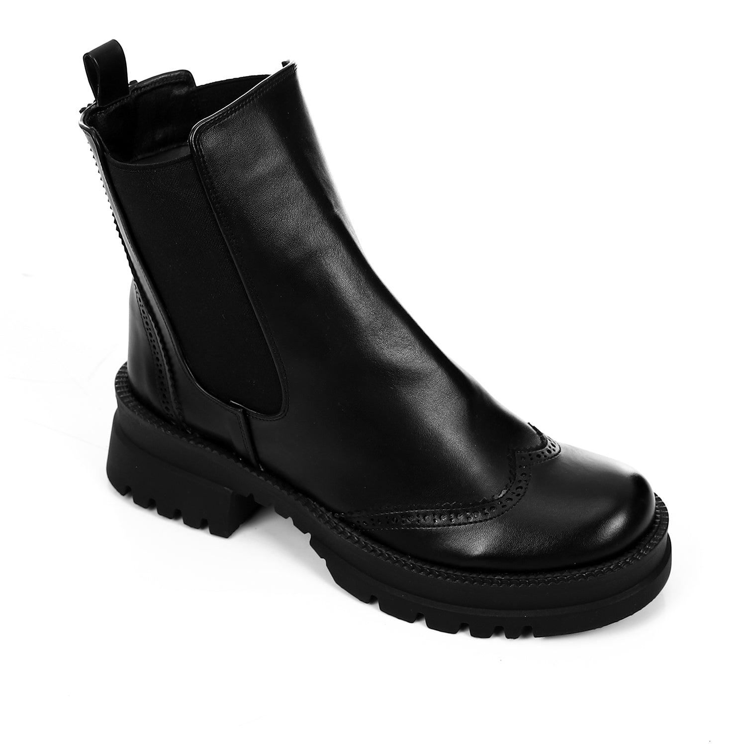 Half Boot Leather Elastic Neck - Black