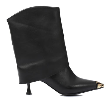 Gold-Tip Slouch Leather Boots – Black