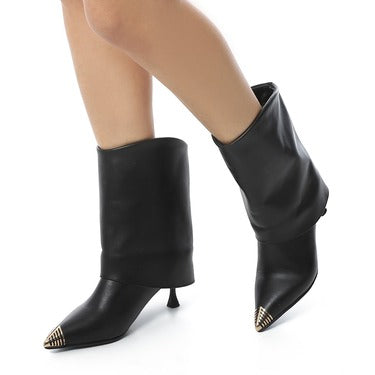 Gold-Tip Slouch Leather Boots – Black