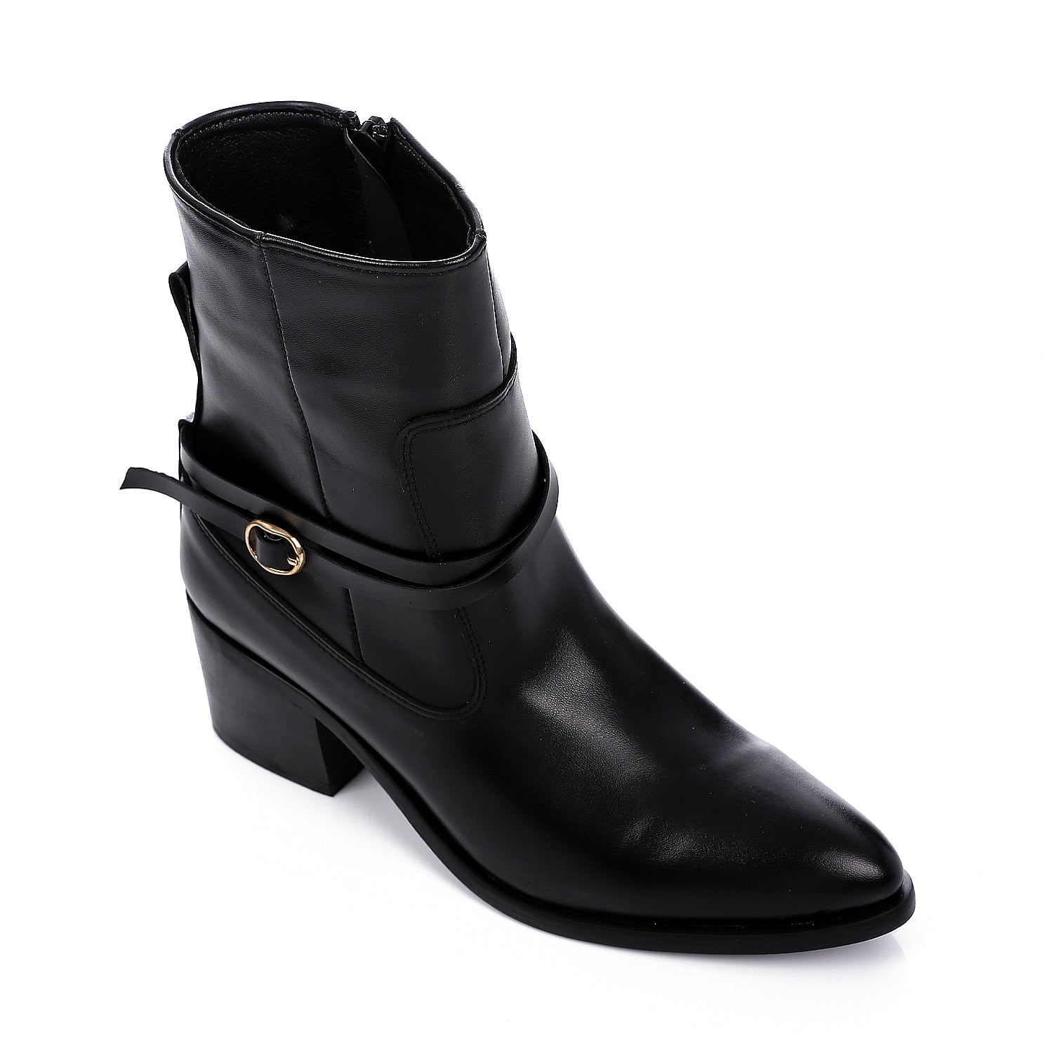 Buckle Detail Leather Ankle Boots ƒ?? Black