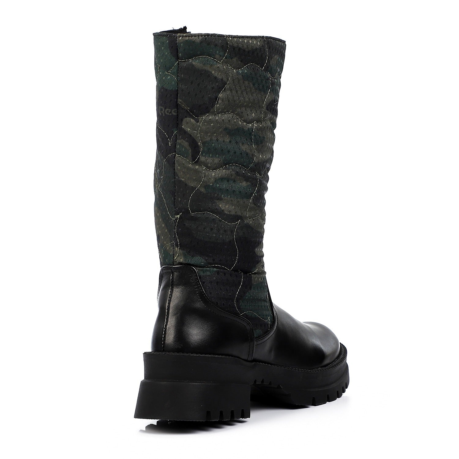 Two-Tone Camo Leather Boots - Black & Green