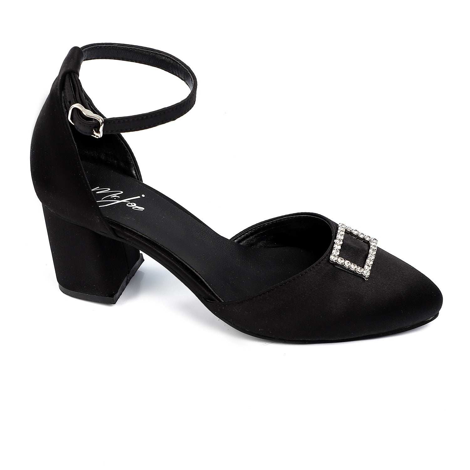 Elegant Buckle Block Heels ƒ?? Black
