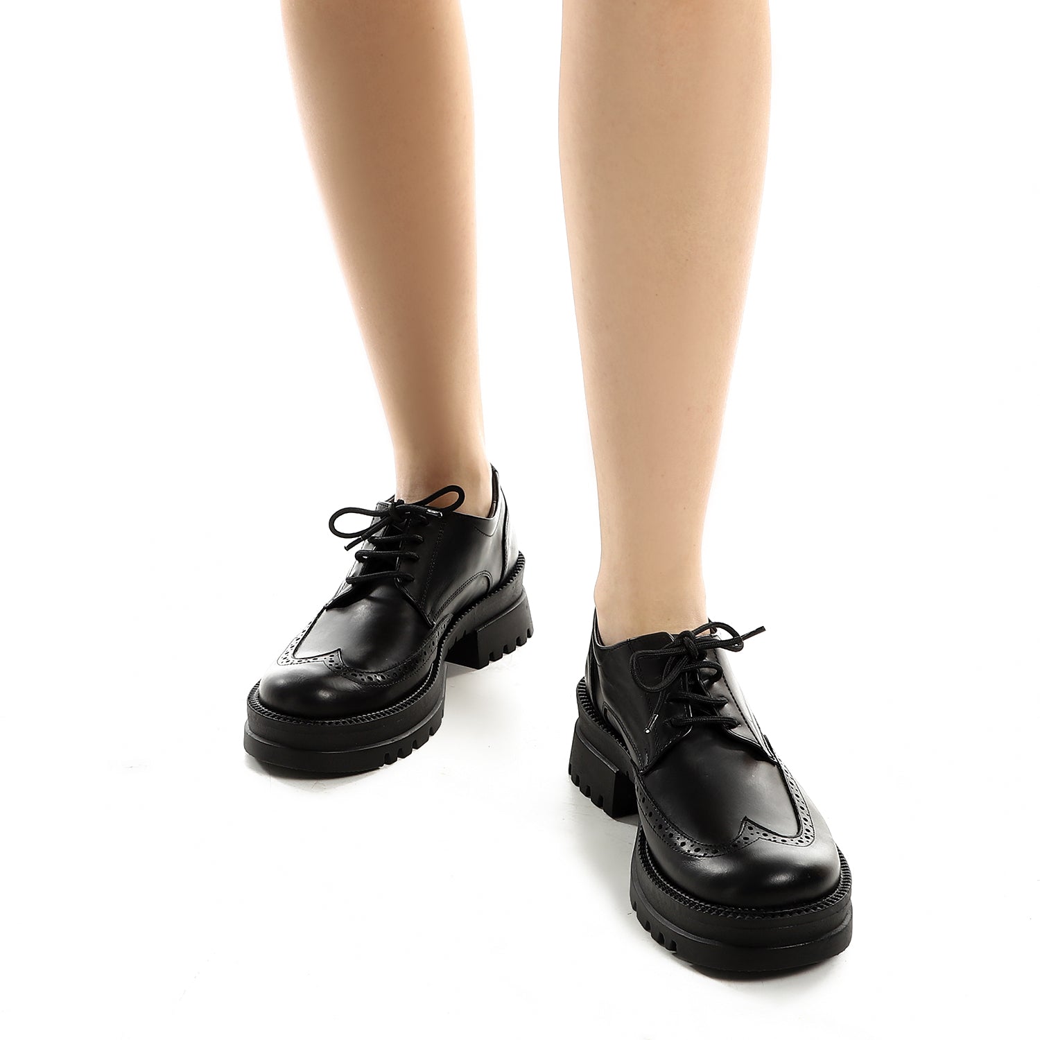 Chunky Lace-Up Leather Shoes ƒ?? Black