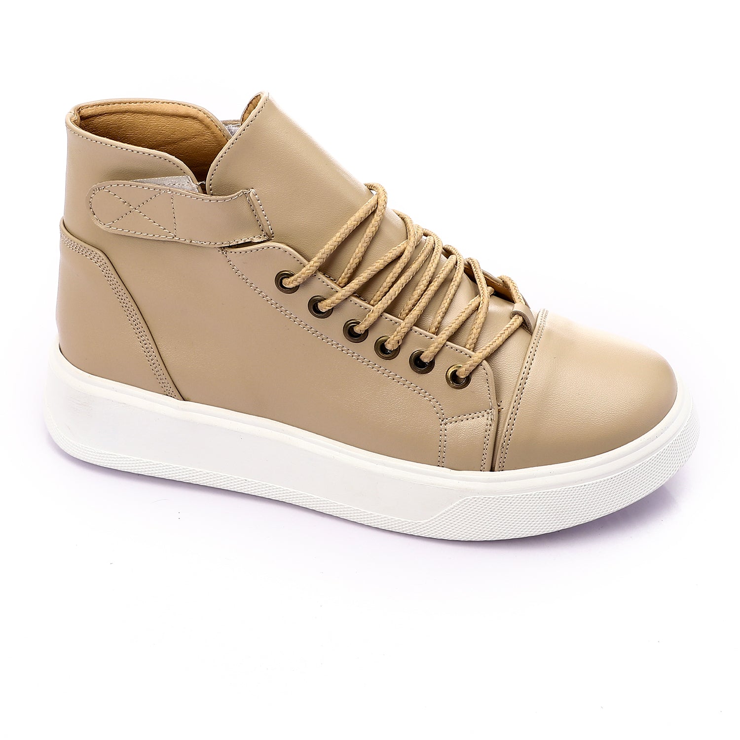 High-Top Leather Sneakers ƒ?? Beige