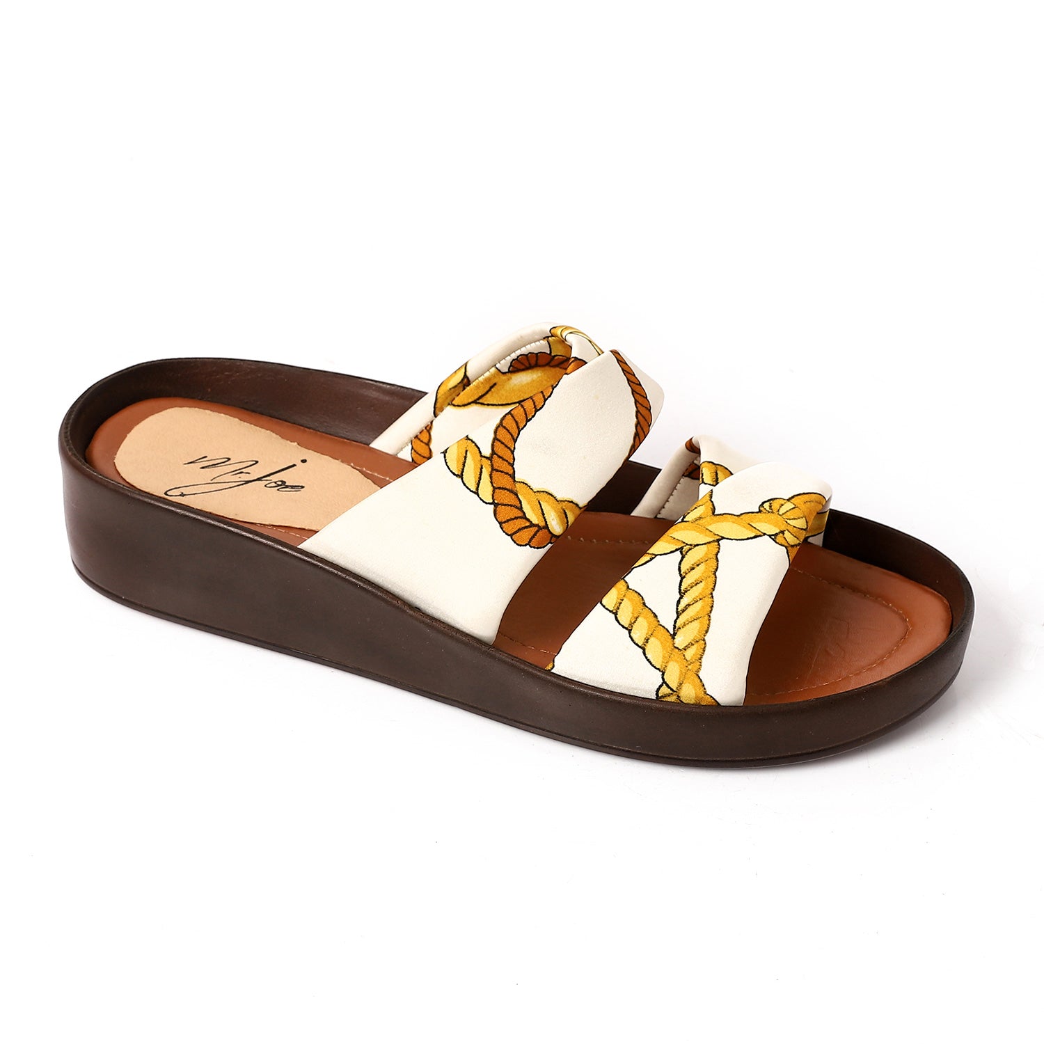 Printed Strap Platform Slippers ƒ?? White