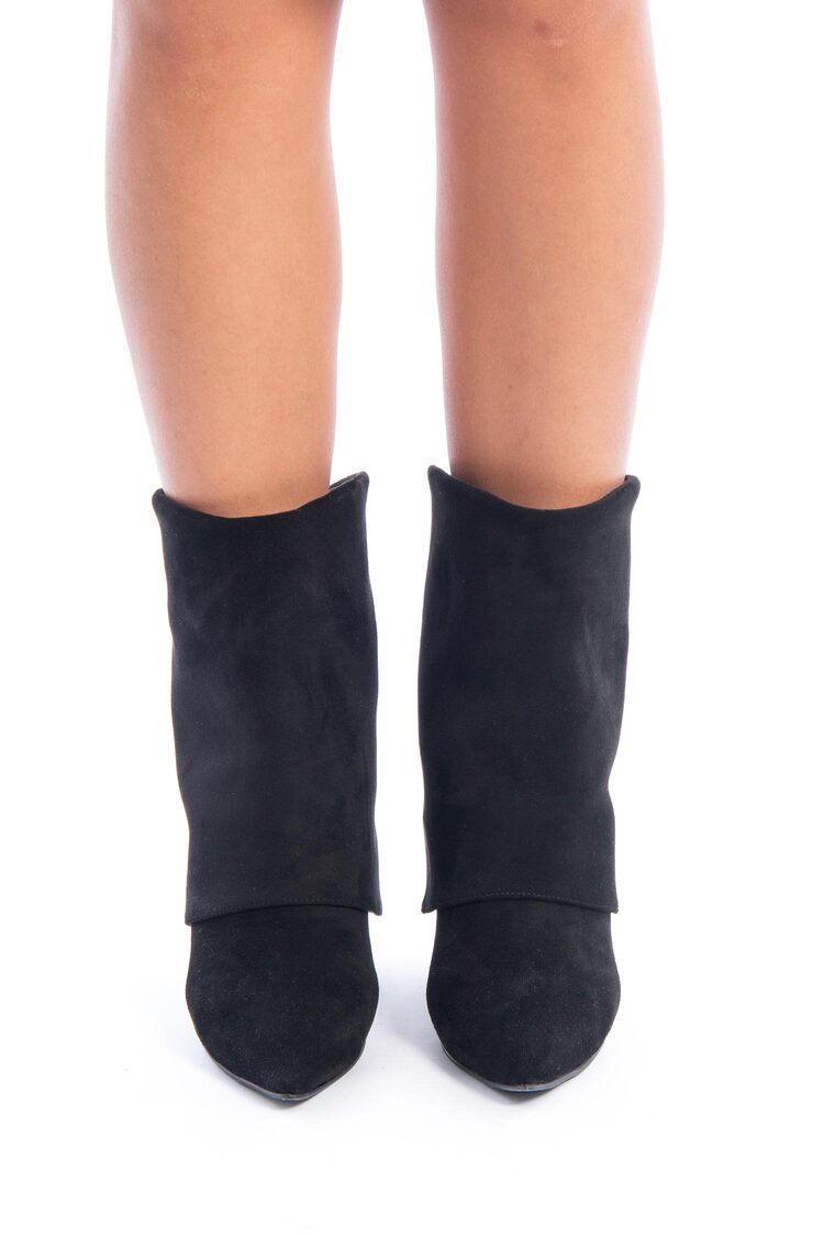 Suede Slouchy Mid-Calf Boots with Stiletto Heel ƒ?? Black