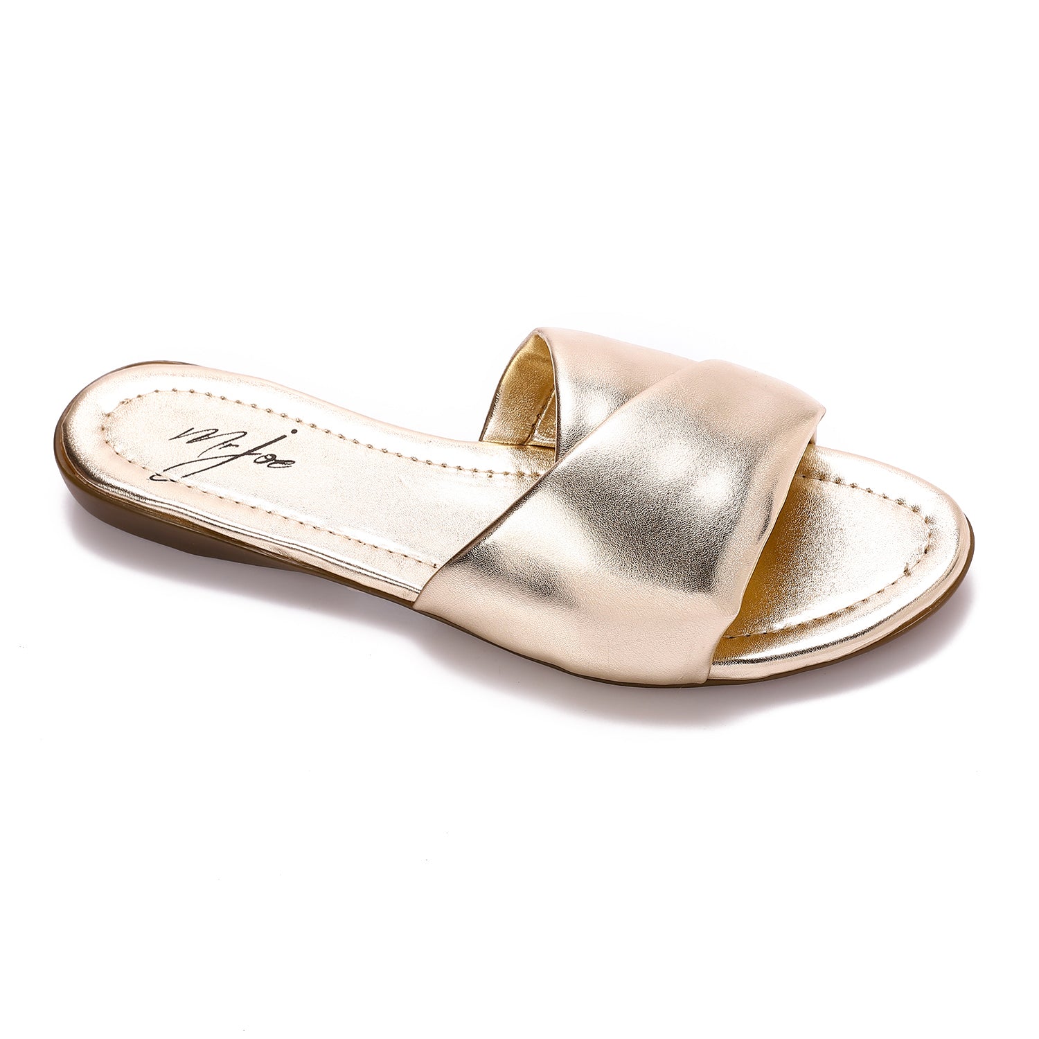 Cross-Strap Leather Slippers ƒ?? Gold