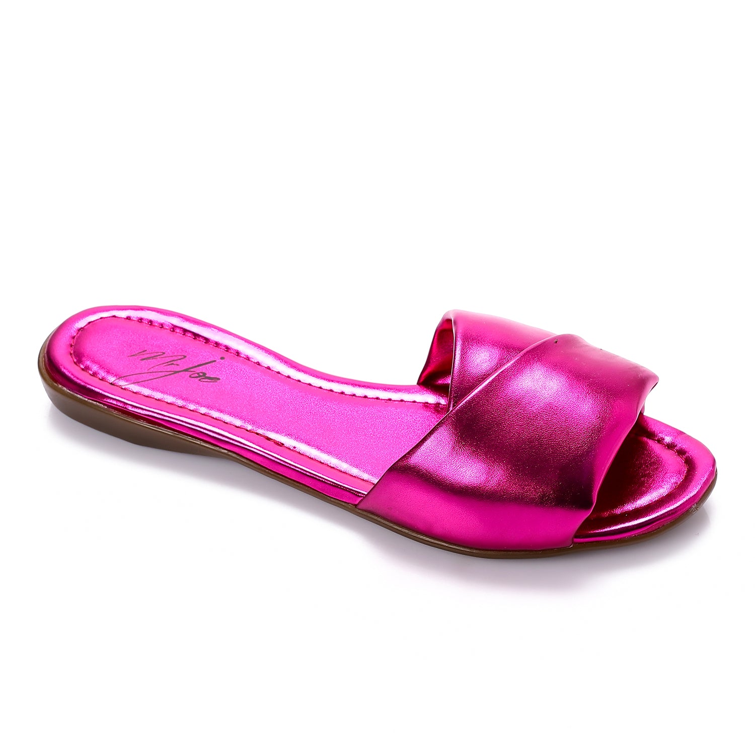 Cross-Strap Leather Slippers ƒ?? Fuchsia