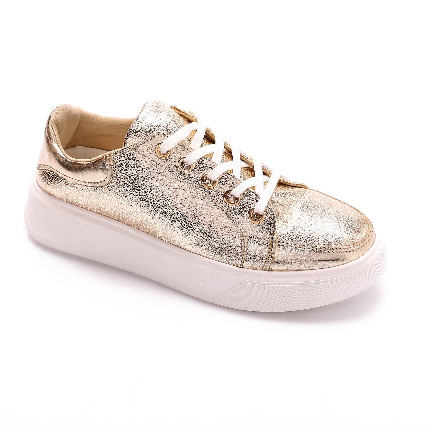 Leather Lace-Up Sneakers ƒ?? Gold
