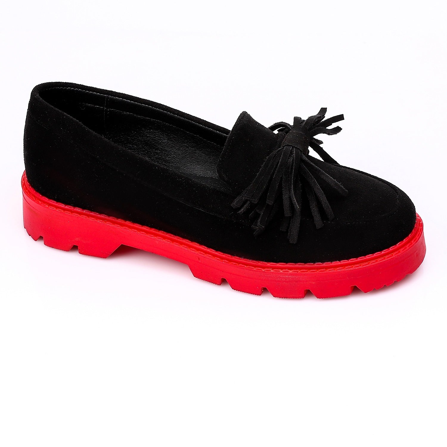 Suede Loafers with Red Sole ƒ?? Black