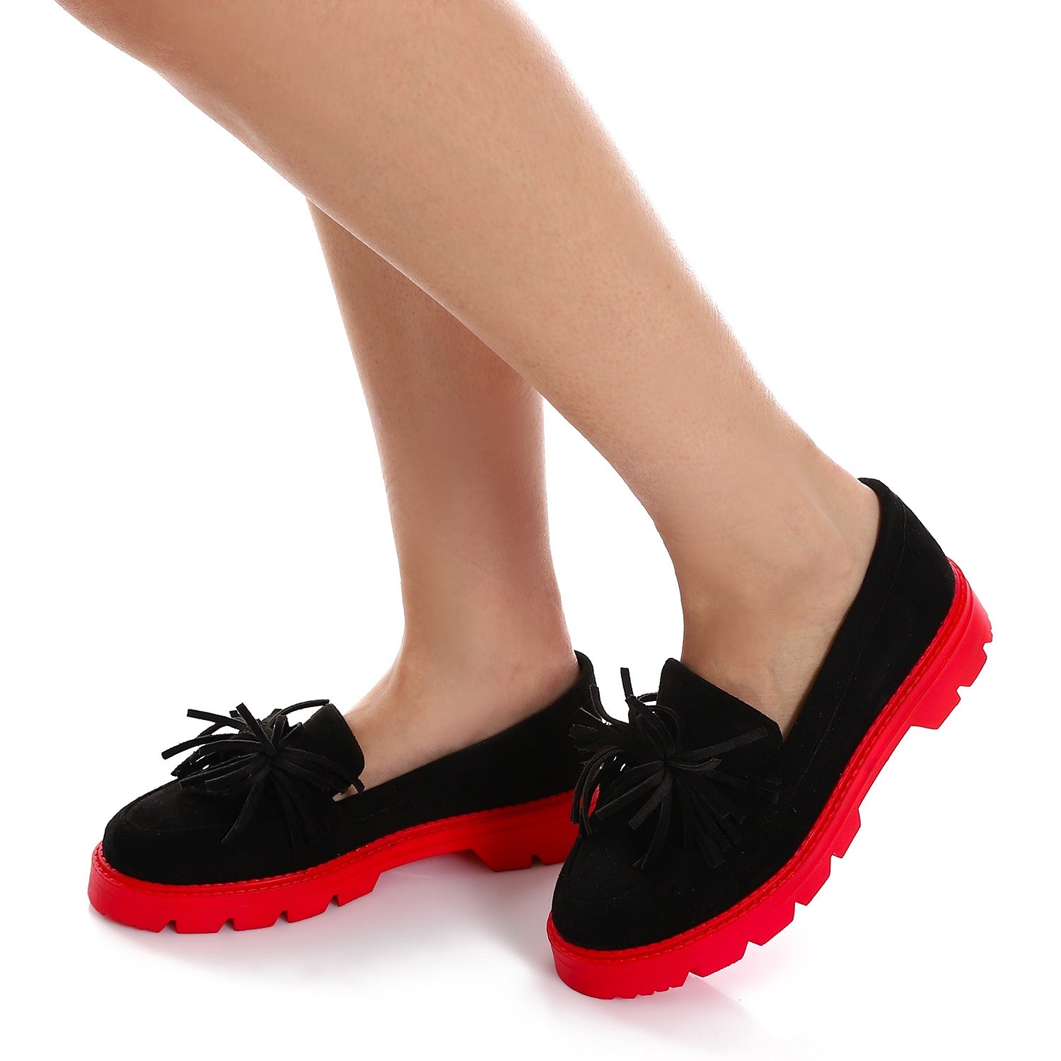 Suede Loafers with Red Sole ƒ?? Black