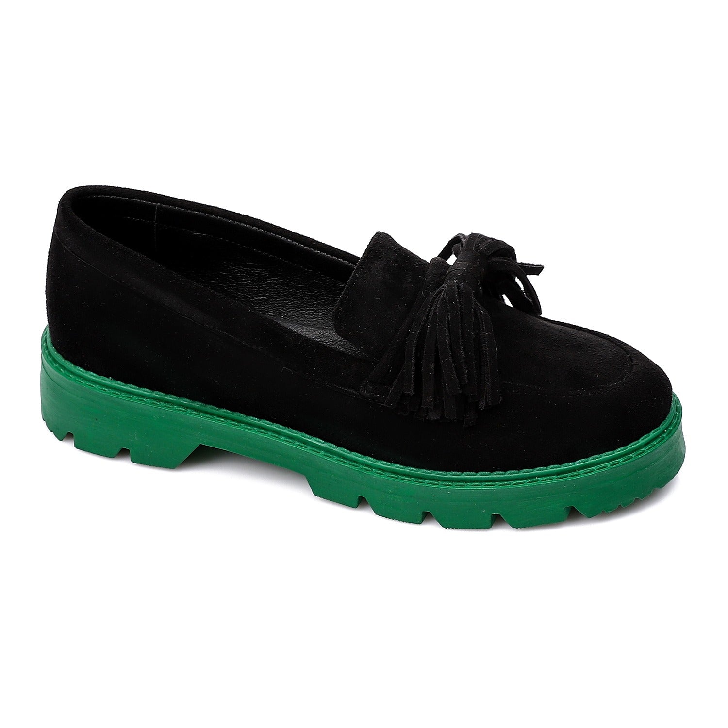 Suede Loafers with Green Sole ƒ?? Black