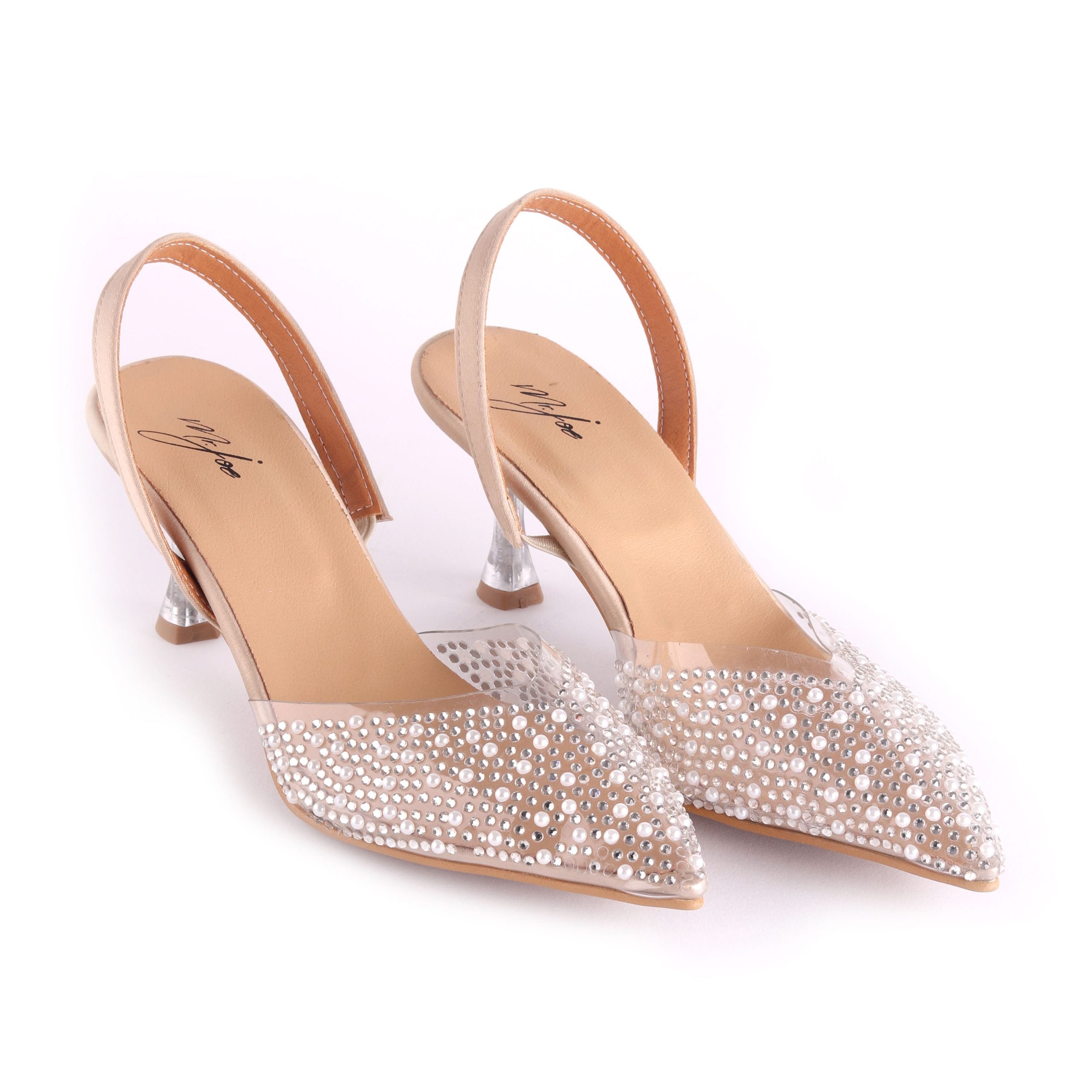 Crystal Clear Pointed Pumps ƒ?? Beige