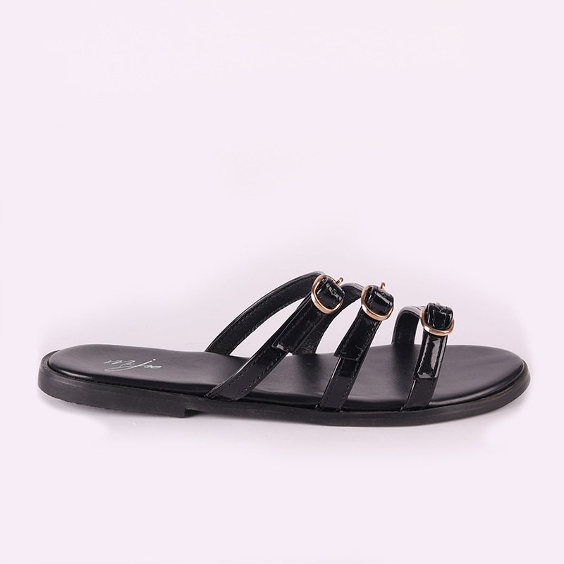 Triple Strap Buckle Sandals ƒ?? Black
