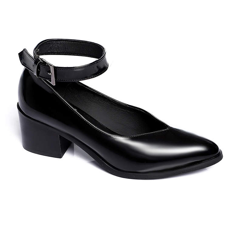 Patent Ankle-Strap Block Heels ƒ?? Black