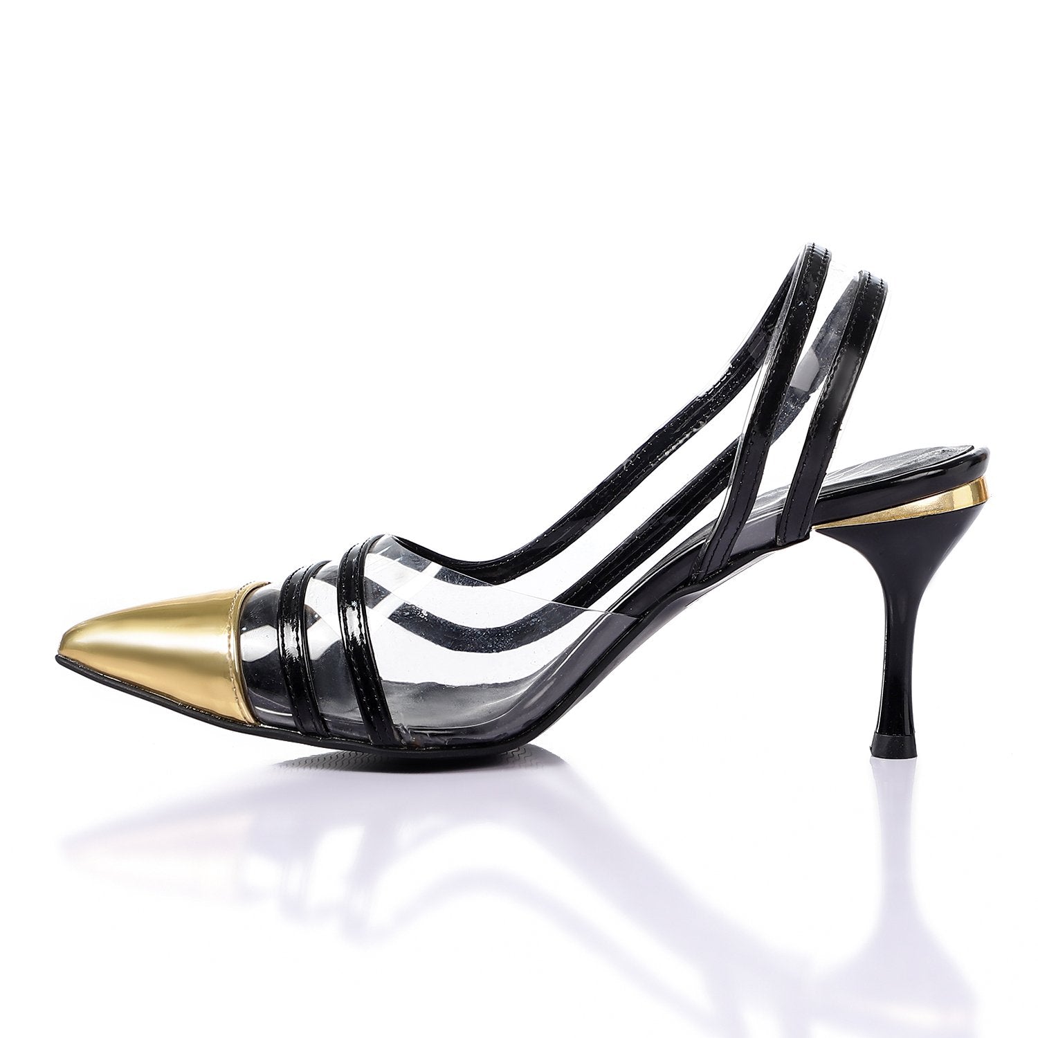 Gold-Tipped Transparent Heels - Black & Gold