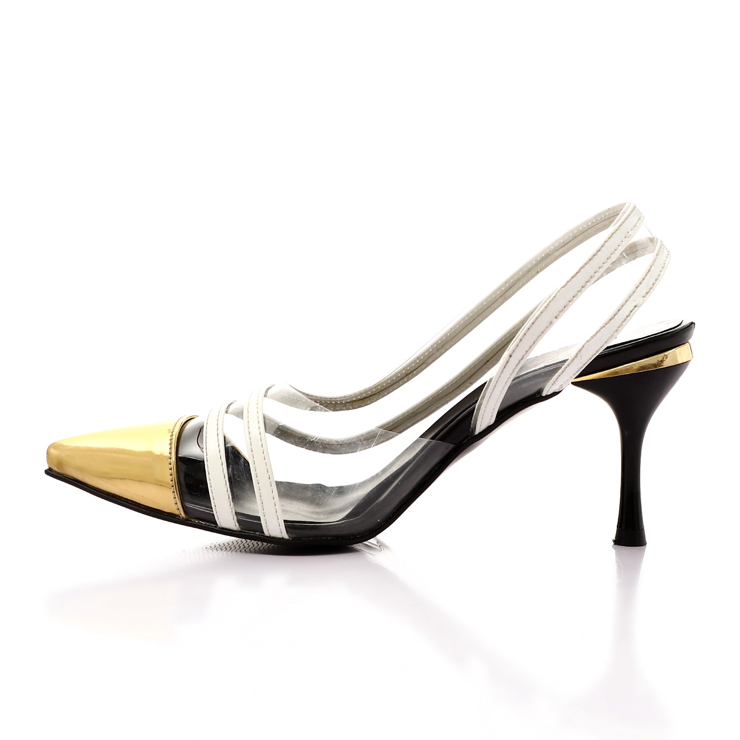 Gold-Tipped Transparent Heels ƒ?? White & Gold