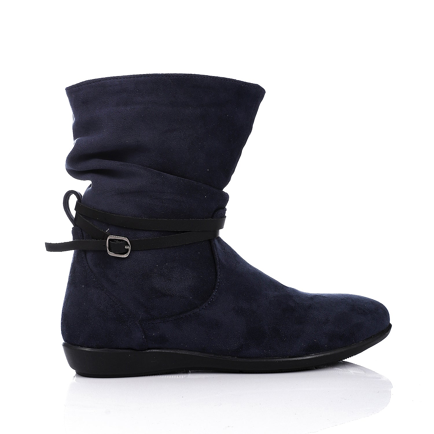 Folded Suede Flat Boots ƒ?? Navy Blue