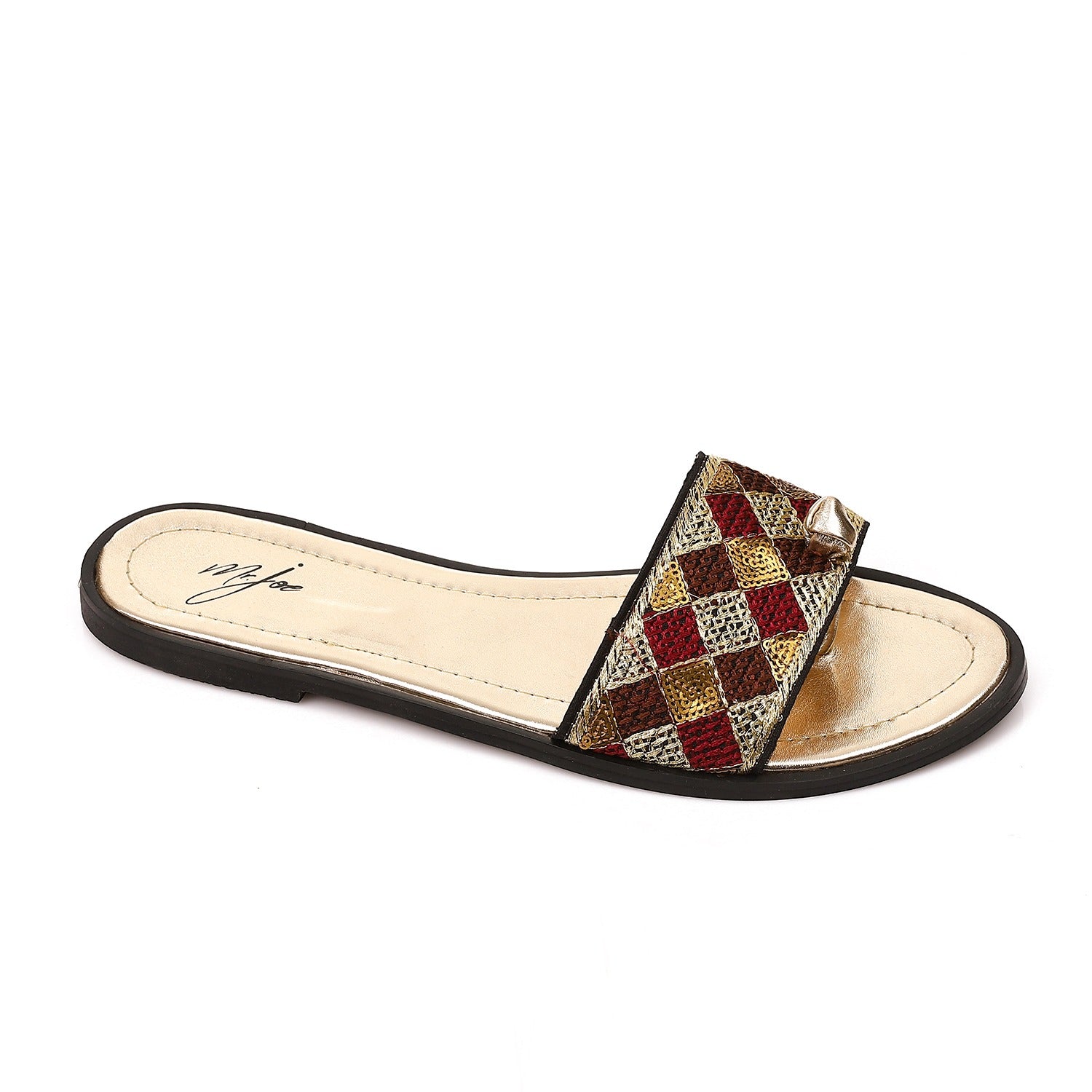 Woven Flat Slides ƒ?? Gold & Burgundy