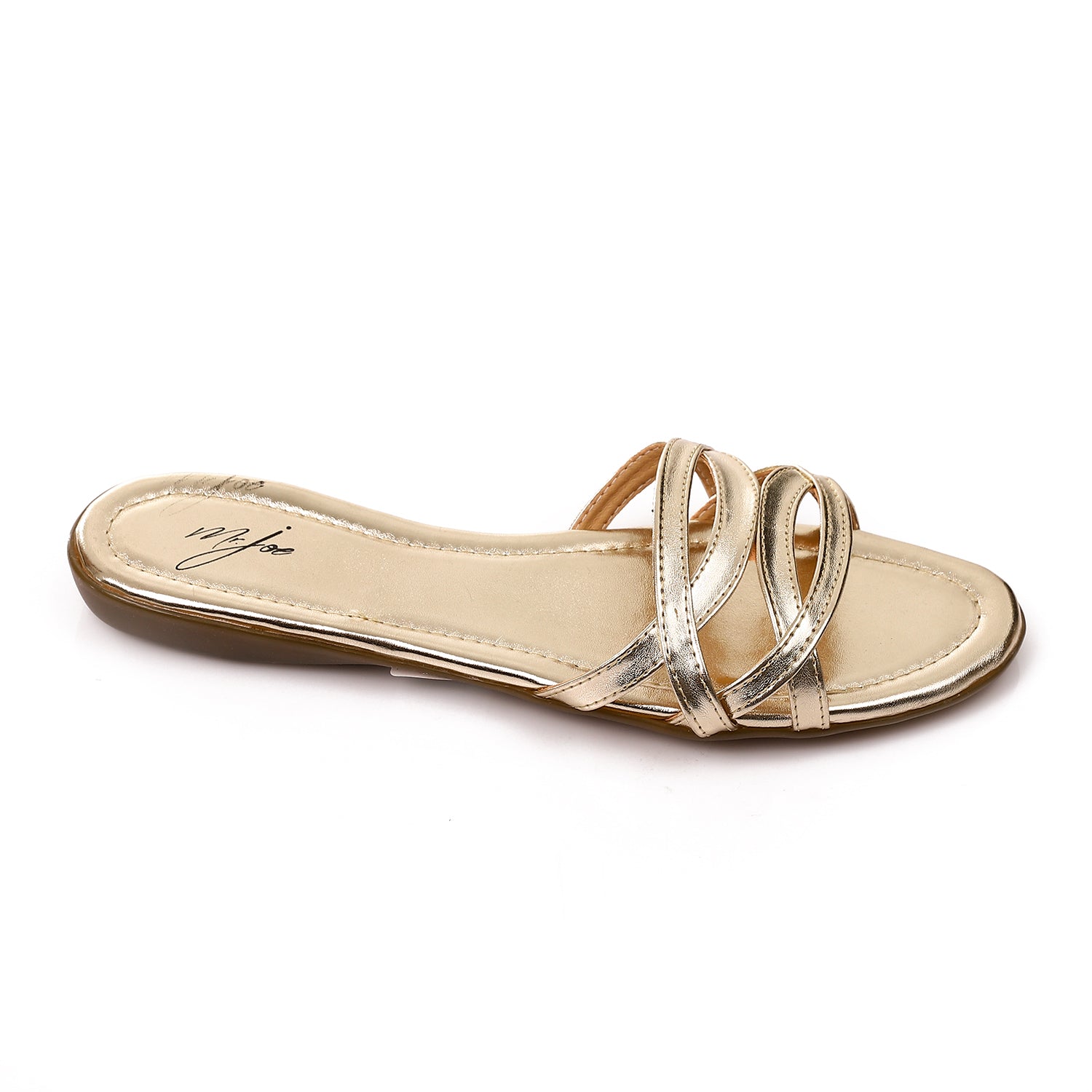 Cross-Strap Flat Slides ƒ?? Gold