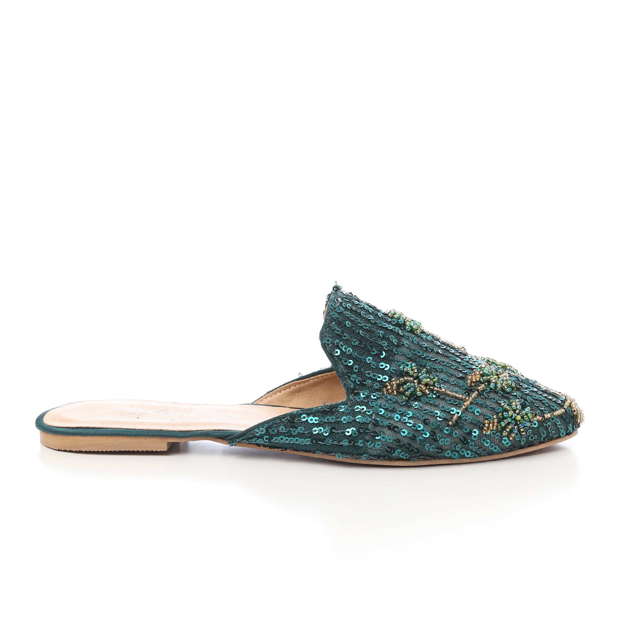 Embellished Sequin Mules ƒ?? Emerald Green