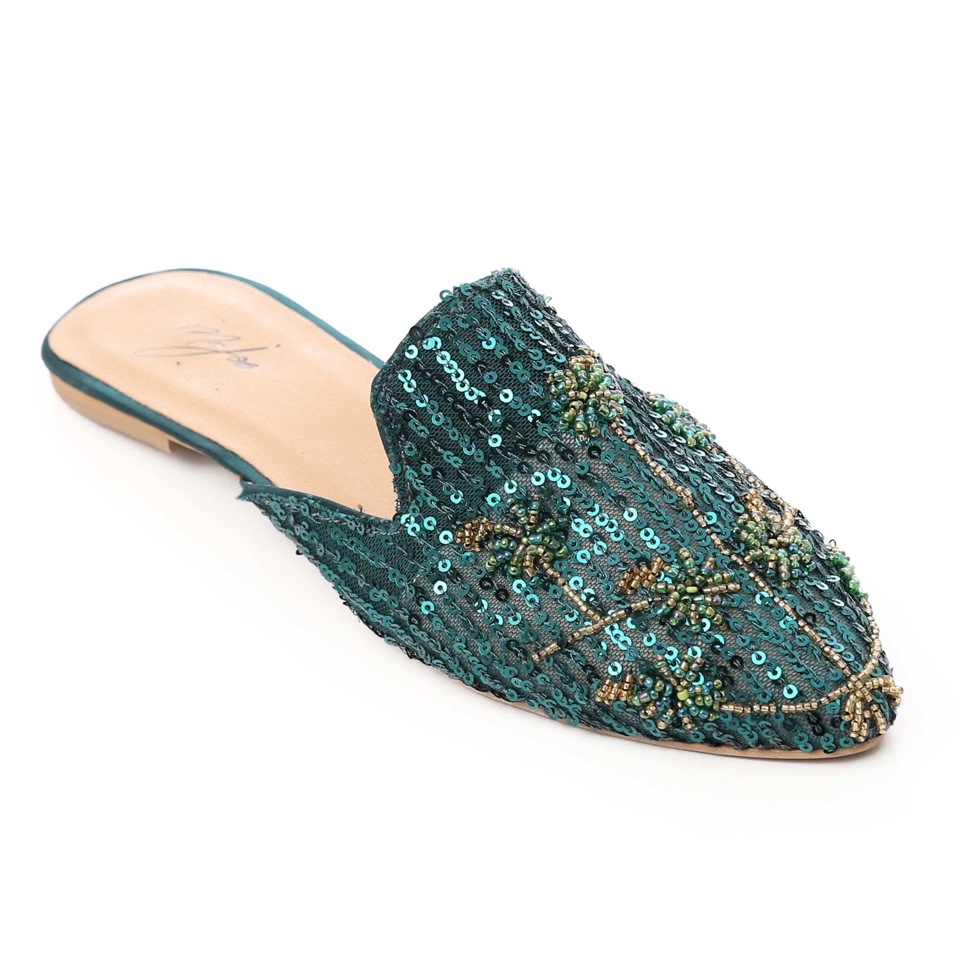 Embellished Sequin Mules ƒ?? Emerald Green