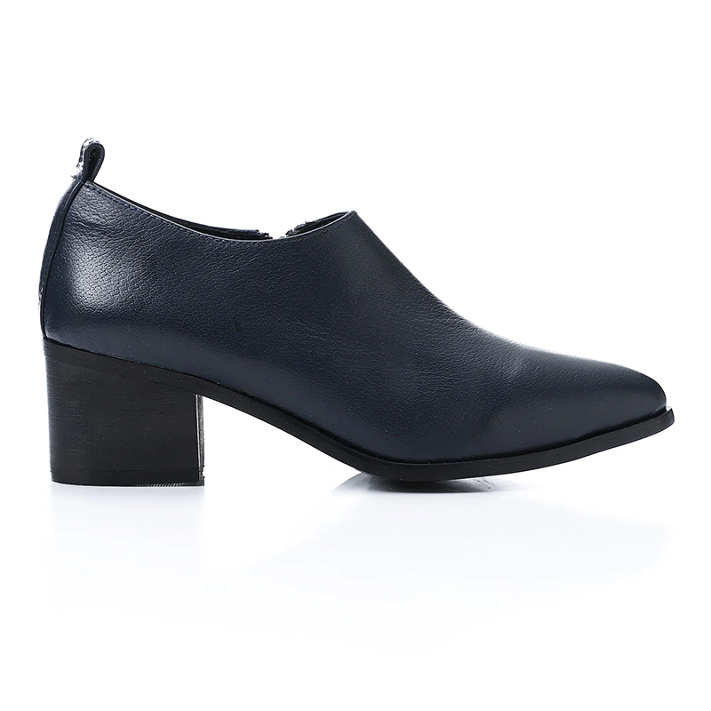 Leather Block Heel Ankle Boots ƒ?? Navy