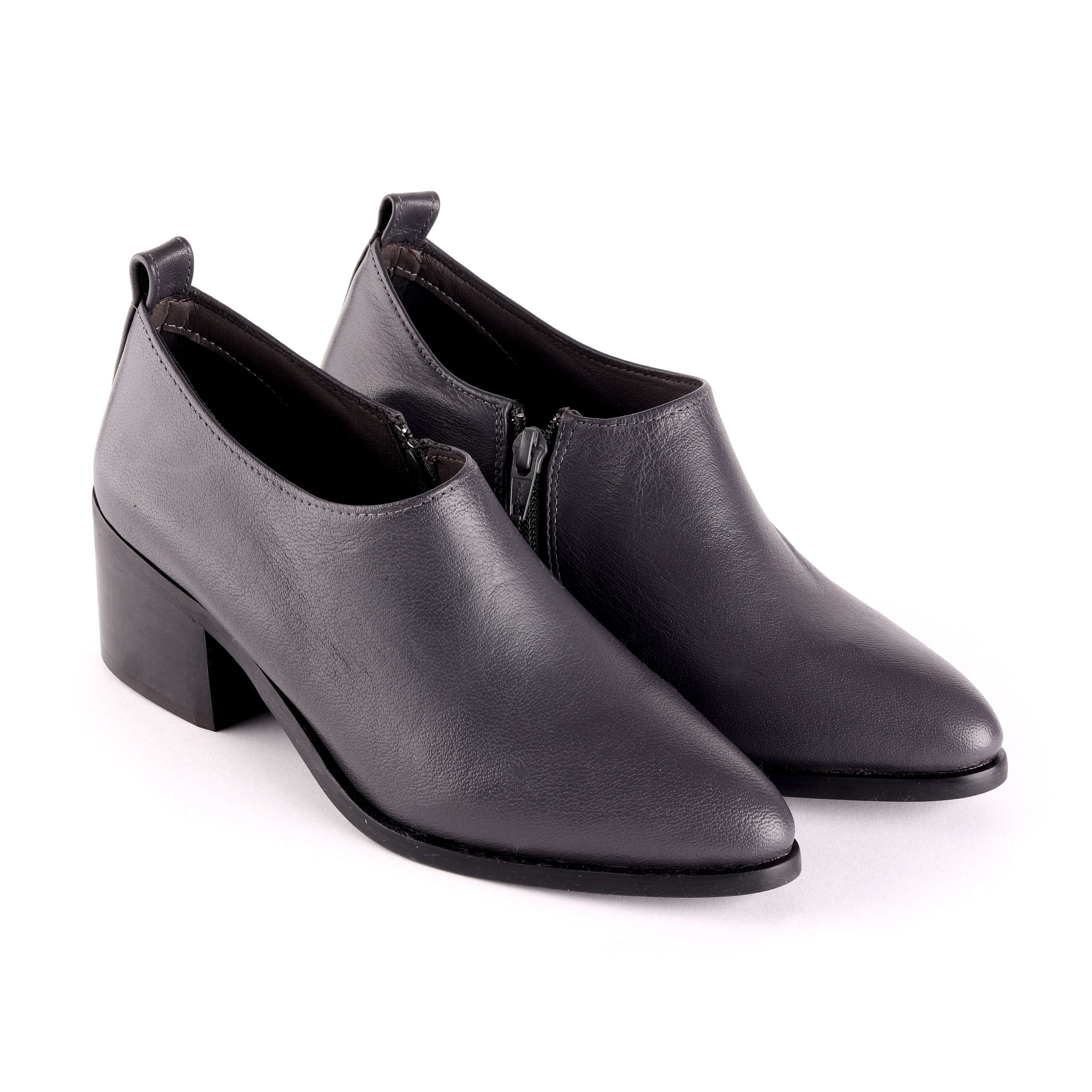 Leather Block Heel Ankle Boots ƒ?? Grey
